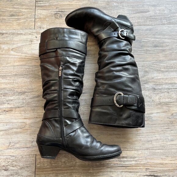 Pikolinos Knee High Boot EU 38 Black Heel Women's 7.5 / 8 Leather Buckle - Picture 1 of 14